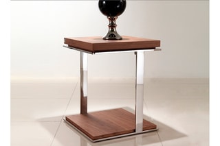 Table d'appoint - Argenté et imitation noyer