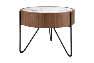 Table d’angle - Imitation noyer et marbre