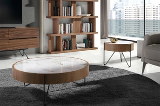 Table d’angle - Imitation noyer et marbre