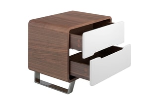 Table de chevet 2 tiroirs - Imitation noyer et blanc