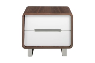 Table de chevet 2 tiroirs - Imitation noyer et blanc