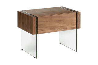 Table de chevet - Imitation noyer et transparent
