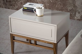 Table de chevet - Gris et imitation noyer