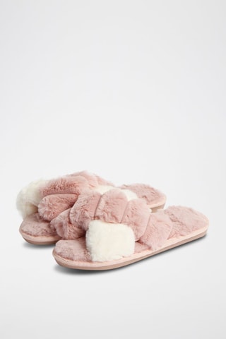 Mules fourrées - Rose et écru