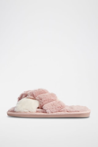 Mules fourrées - Rose et écru