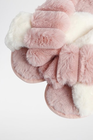 Mules fourrées - Rose et écru