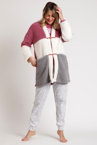 Peignoir polaire - Blanc et rose