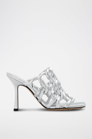 Mules à talons en cuir Lamé - Argenté - Bottega Veneta