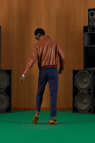 Veste en cuir GG Monogram - Marron clair - Gucci