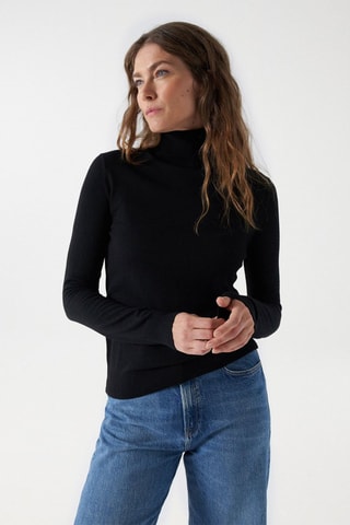 Pull slim en laine - Noir