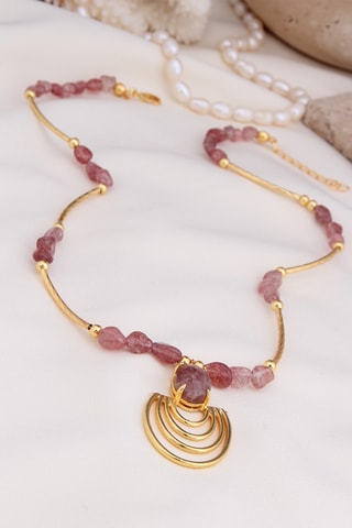 Ketting - Doublé Geelgoud en Kwarts