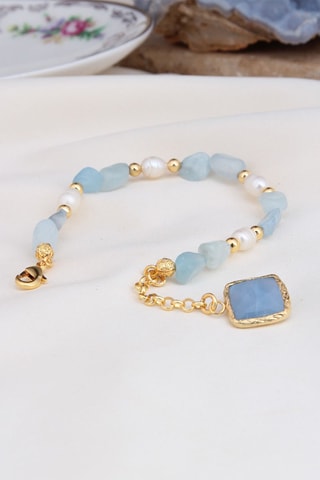 Bracelet - Plaqué or jaune, opales et perles de culture