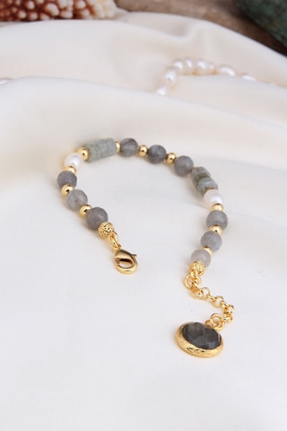 Bracelet - Plaqué or jaune, labradorites et perles de culture