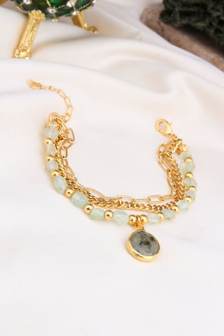 Bracelet multi-rangs - Plaqué or jaune et prehnites
