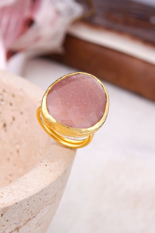 Bague dorée à l'or fin jaune - Pierre de soleil
