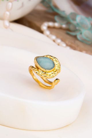 Bague - Plaqué or jaune et amazonite