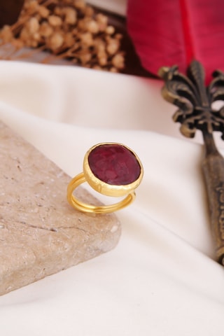 Bague – Plaqué or jaune et agate