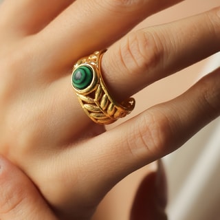 Bague ajustable - Laiton plaqué or & malachite