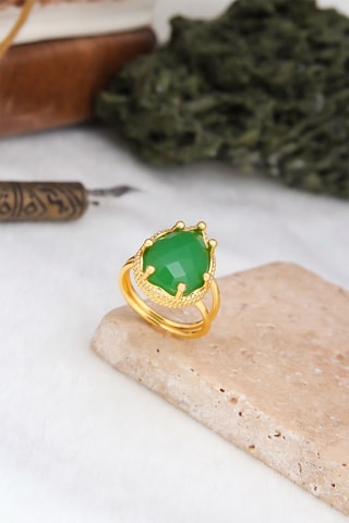 Bague - Plaqué or jaune et agate