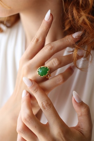 Bague - Plaqué or jaune et agate