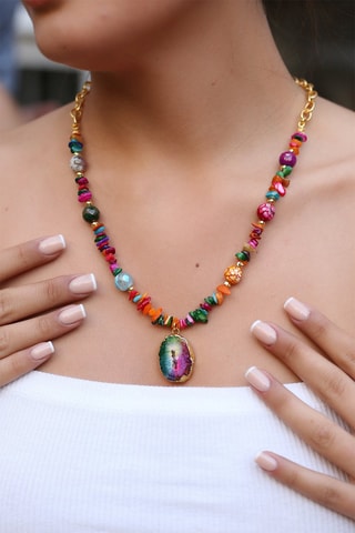 Collier doré à l'or fin jaune - Quartz