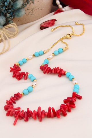 Collier - Corail et turquoises
