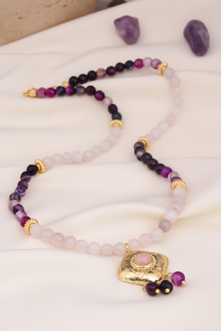 Collier – Plaqué or jaune, améthyste et quartz