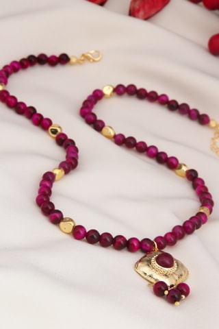 Collier – Plaqué or jaune et œils-de-tigre