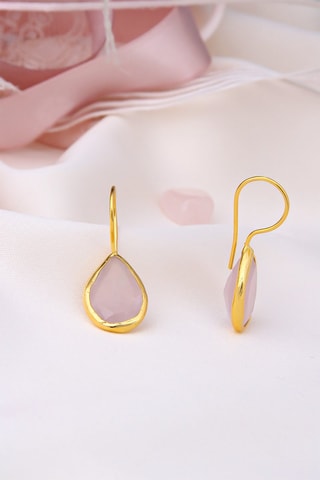 Boucles d'oreilles dorées à l'or fin jaune - Quartz rose