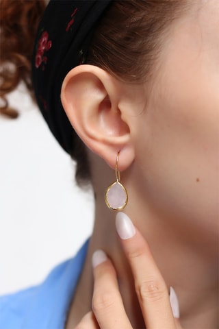 Boucles d'oreilles dorées à l'or fin jaune - Quartz rose