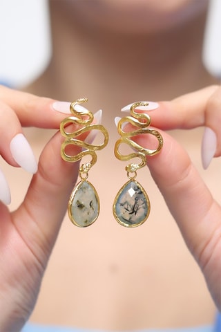 Boucles d'oreilles dorées à l'or fin jaune  - Prehnites