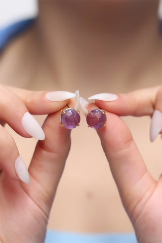 Boucles d'oreilles dorées à l'or fin jaune Améthyste