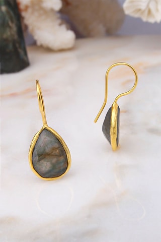 Boucles d'oreilles dorées à l'or fin jaune - Labradorites