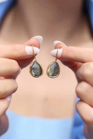 Boucles d'oreilles dorées à l'or fin jaune - Labradorites