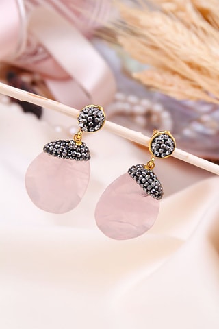 Boucles d'oreilles dorées à l'or fin jaune Quartz rose