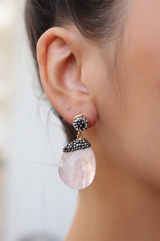 Boucles d'oreilles dorées à l'or fin jaune Quartz rose