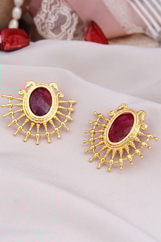 Boucles d’oreilles - Plaqué or jaune et rhodonites