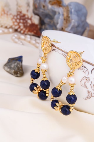 Boucles d’oreilles dorées à l'or fin jaune - Lapis-lazuli