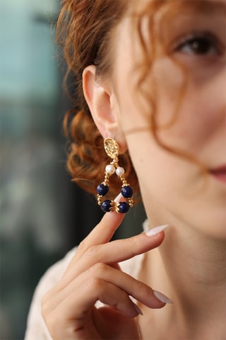 Boucles d’oreilles dorées à l'or fin jaune - Lapis-lazuli