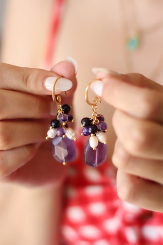 Boucles d’oreilles dorées à l'or fin jaune - Améthystes