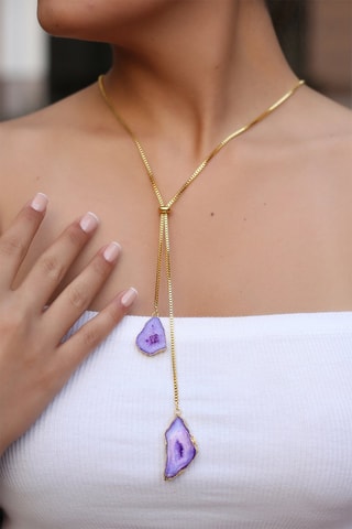 Ketting - Verguld Metaal - Agaten