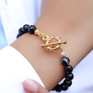 Bracelet - Laiton plaqué or & onyx 