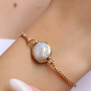 Bracelet - Laiton plaqué or & perle 