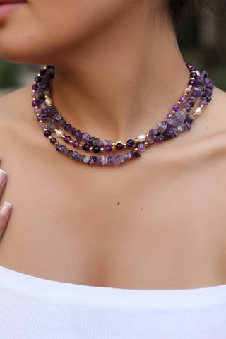 Ketting - Messing Doublé Goud en Amethist