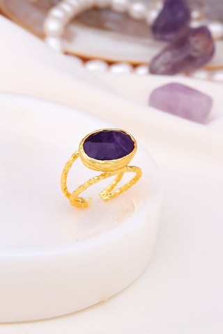 Bague dorée à l'or fin jaune à l'or jaune - Améthyste