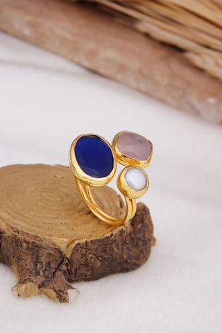 Bague doré à l'or fin jaune - Pierre naturelle