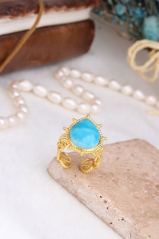 Bague - Plaqué or jaune et turquoise