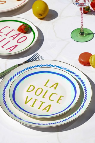 6 pratos de sobremesa em porcelana - 20 cm