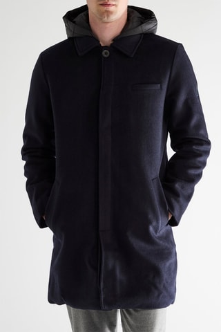 Manteau à capuche en laine - Bleu marine