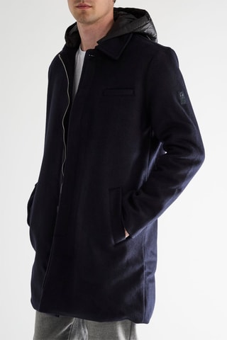 Manteau à capuche en laine - Bleu marine